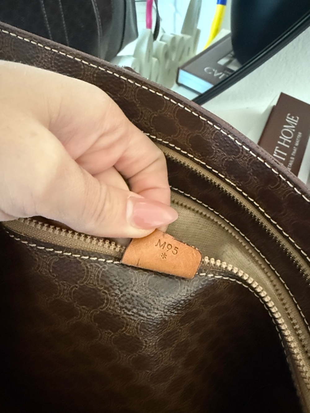 Celine Brown Monogram Tote with Tan Leather Patch - Picture 4 of 15